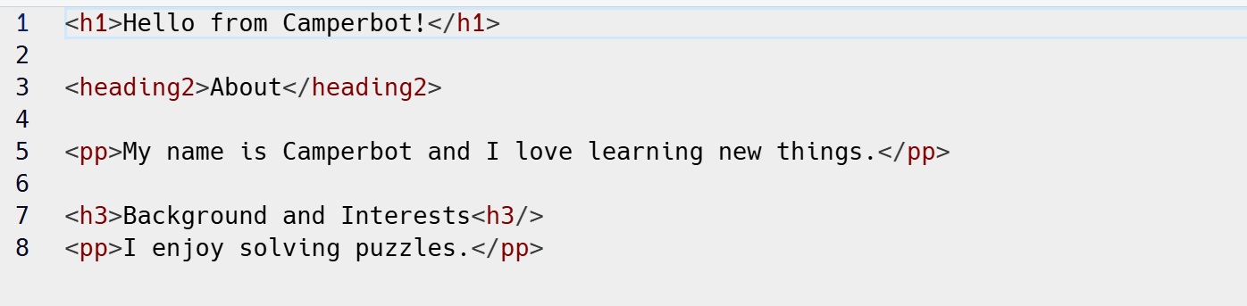 Code debugged on freecodecamp for introductory lab about camper.